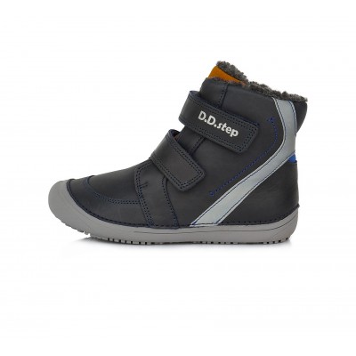 D.D. step chlapčenská detská celokožená zimná obuv Barefoot W063-228A Blue